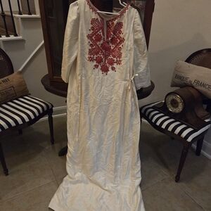 Tory Burch Cream Maxi Dress with Red Embroidery